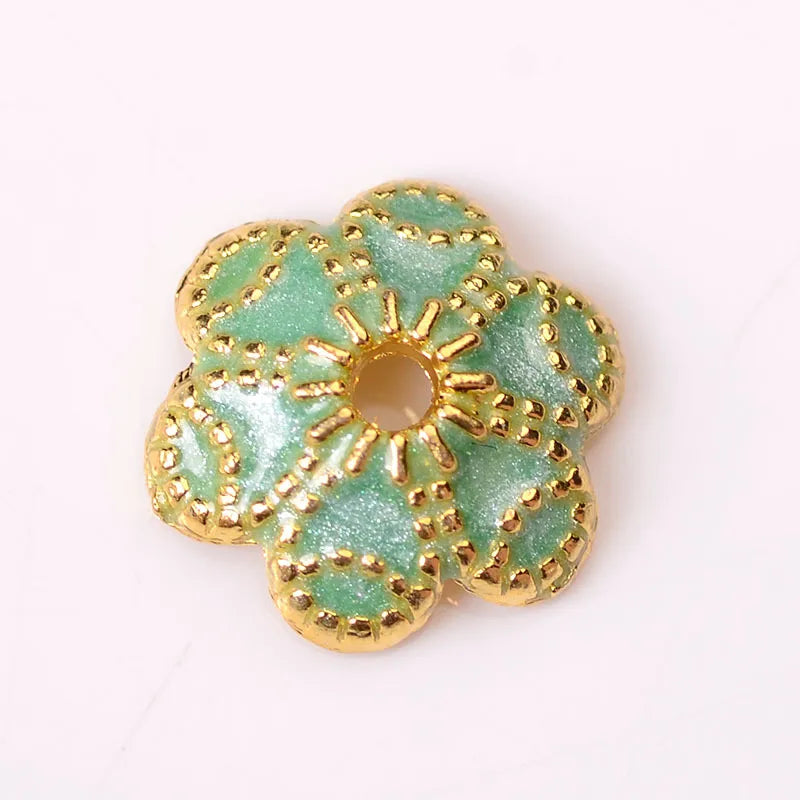 New Bead Small Flower Piece Dropping Oil Imitation Burned Blue Cloisonne Alloy Small Flower Piece Diy Antique Hairpin Bracelet Necklace