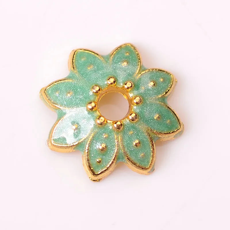 New Bead Small Flower Piece Dropping Oil Imitation Burned Blue Cloisonne Alloy Small Flower Piece Diy Antique Hairpin Bracelet Necklace