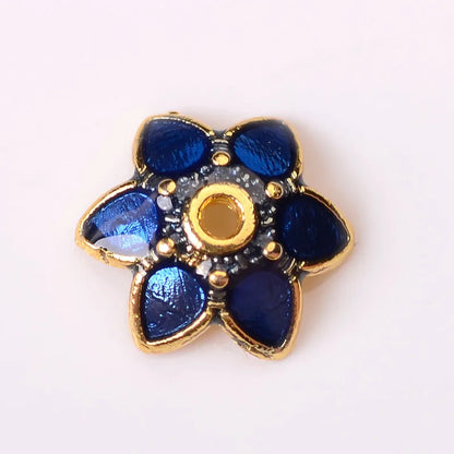 New Bead Small Flower Piece Dropping Oil Imitation Burned Blue Cloisonne Alloy Small Flower Piece Diy Antique Hairpin Bracelet Necklace