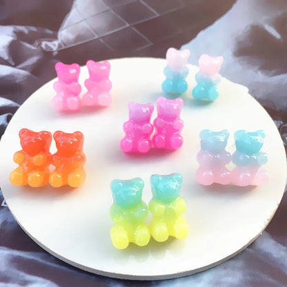 New Bear Gradient Cute Candy Color Stud Earrings Wholesale