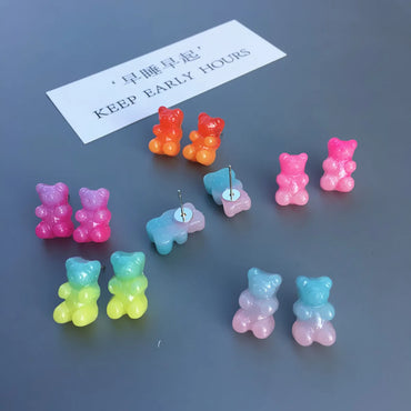 New Bear Gradient Cute Candy Color Stud Earrings Wholesale