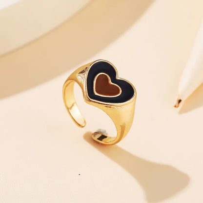 New Black And White Heart Ring Creative Geometric Oil Drop Index Finger Ring