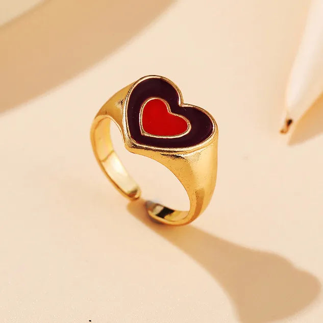 New Black And White Heart Ring Creative Geometric Oil Drop Index Finger Ring