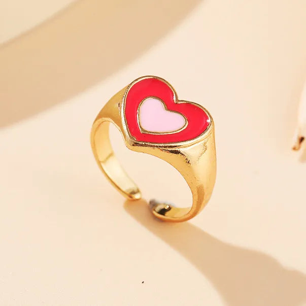 New Black And White Heart Ring Creative Geometric Oil Drop Index Finger Ring