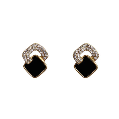 New Black Geometric Square Stud Earrings