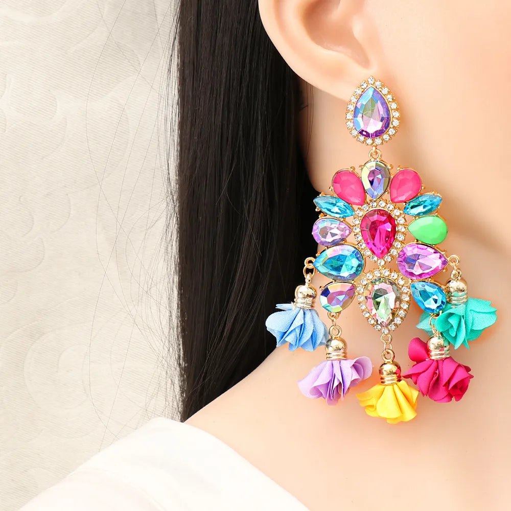 New Bohemian Color Diamond Flower Fearrings Personalized Jewelry Wholesale