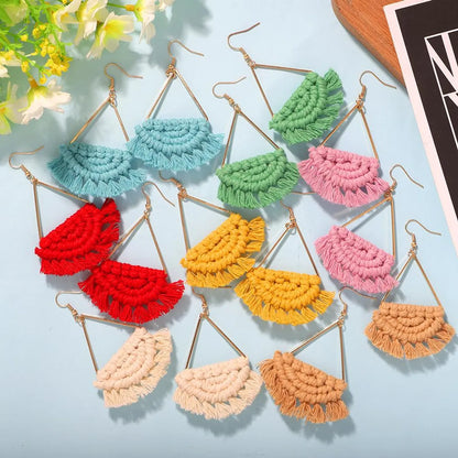 New Bohemian Fan-shaped Hand-woven Earrings For Women Wholesale