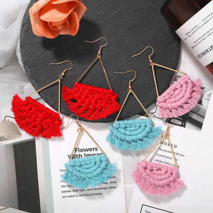 New Bohemian Fan-shaped Hand-woven Earrings For Women Wholesale