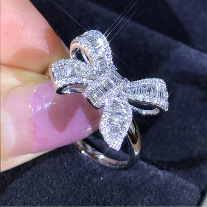 New Bow Ladder Diamond Ring Aesthetic Simulation Diamond Ring Female