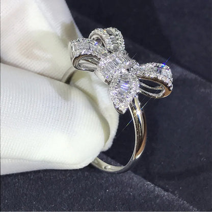 New Bow Ladder Diamond Ring Aesthetic Simulation Diamond Ring Female