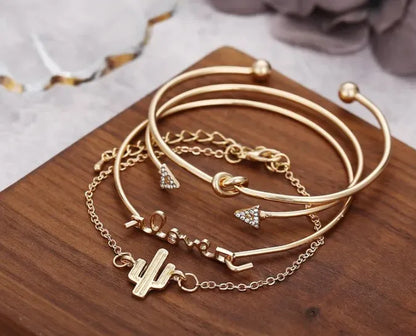 New Bracelet Cactus Bracelet Triangle Knot Love Bracelet Combination Set Four-Piece