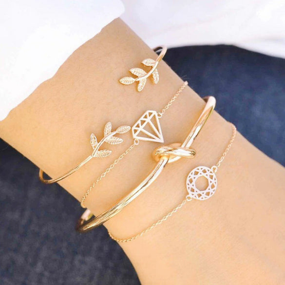 New Bracelet Fashion Street Beat Jewelry Leaves Knot Women's Bracelet 4Piece Set
