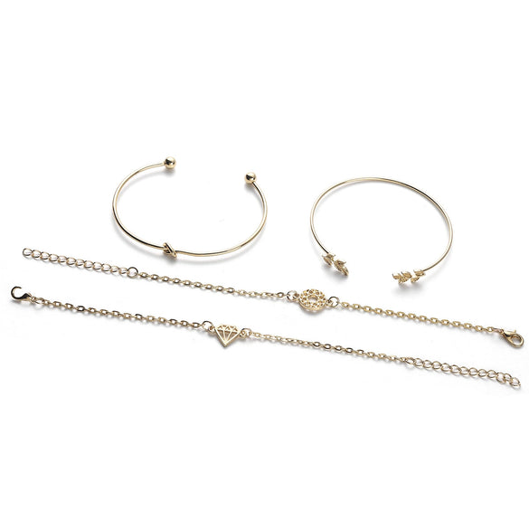 New Bracelet Fashion Street Beat Jewelry Leaves Knot Women's Bracelet 4Piece Set