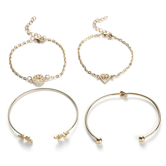 New Bracelet Fashion Street Beat Jewelry Leaves Knot Women's Bracelet 4Piece Set