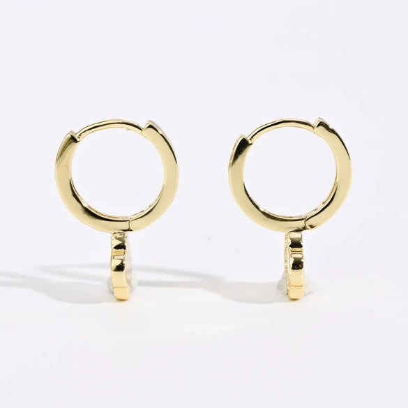 New Brass 14k Real Gold Plated Four-Leaf Clover White  Earrings
