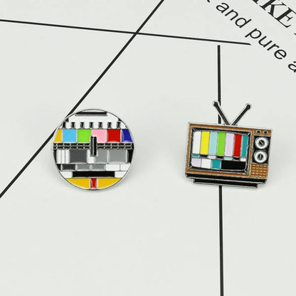 New Brooch Jewelry Creative Retro Tv Channel No Signal Color Icon Collar Pin