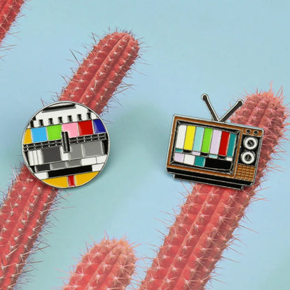 New Brooch Jewelry Creative Retro Tv Channel No Signal Color Icon Collar Pin