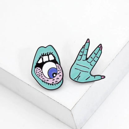 New Brooch Punk Style Cartoon Thrill Mouth Eyeball Green Magic Palm Alloy Drop Oil Brooch Wholesale Nihaojewelry