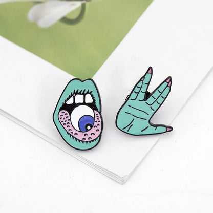 New Brooch Punk Style Cartoon Thrill Mouth Eyeball Green Magic Palm Alloy Drop Oil Brooch Wholesale Nihaojewelry