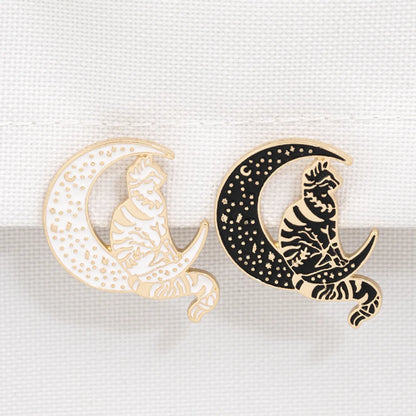 New Brooch Punk Style Cute Cat Brooch Sitting On The Moon Cowboy Badge Wholesale