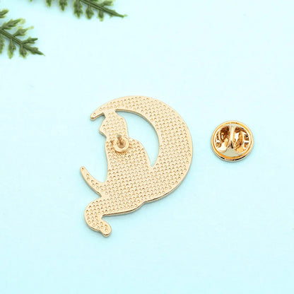 New Brooch Punk Style Cute Cat Brooch Sitting On The Moon Cowboy Badge Wholesale