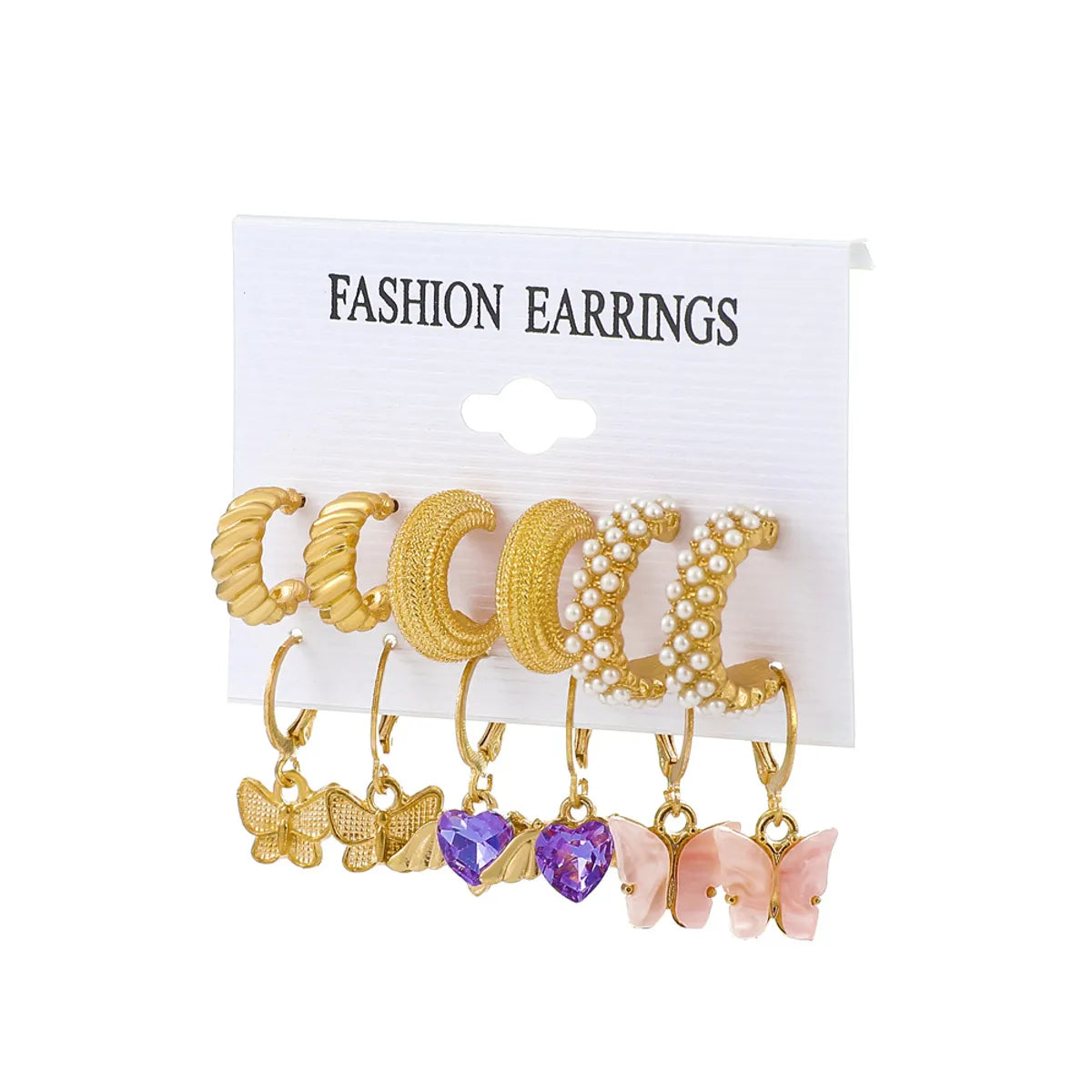 New Butterfly Pearl Earrings Set Female Exaggerated Metal Geometric Earrings