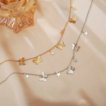 New Butterfly Star Pendant Creative Retro Alloy Metal Clavicle Chain Necklace Wholesale