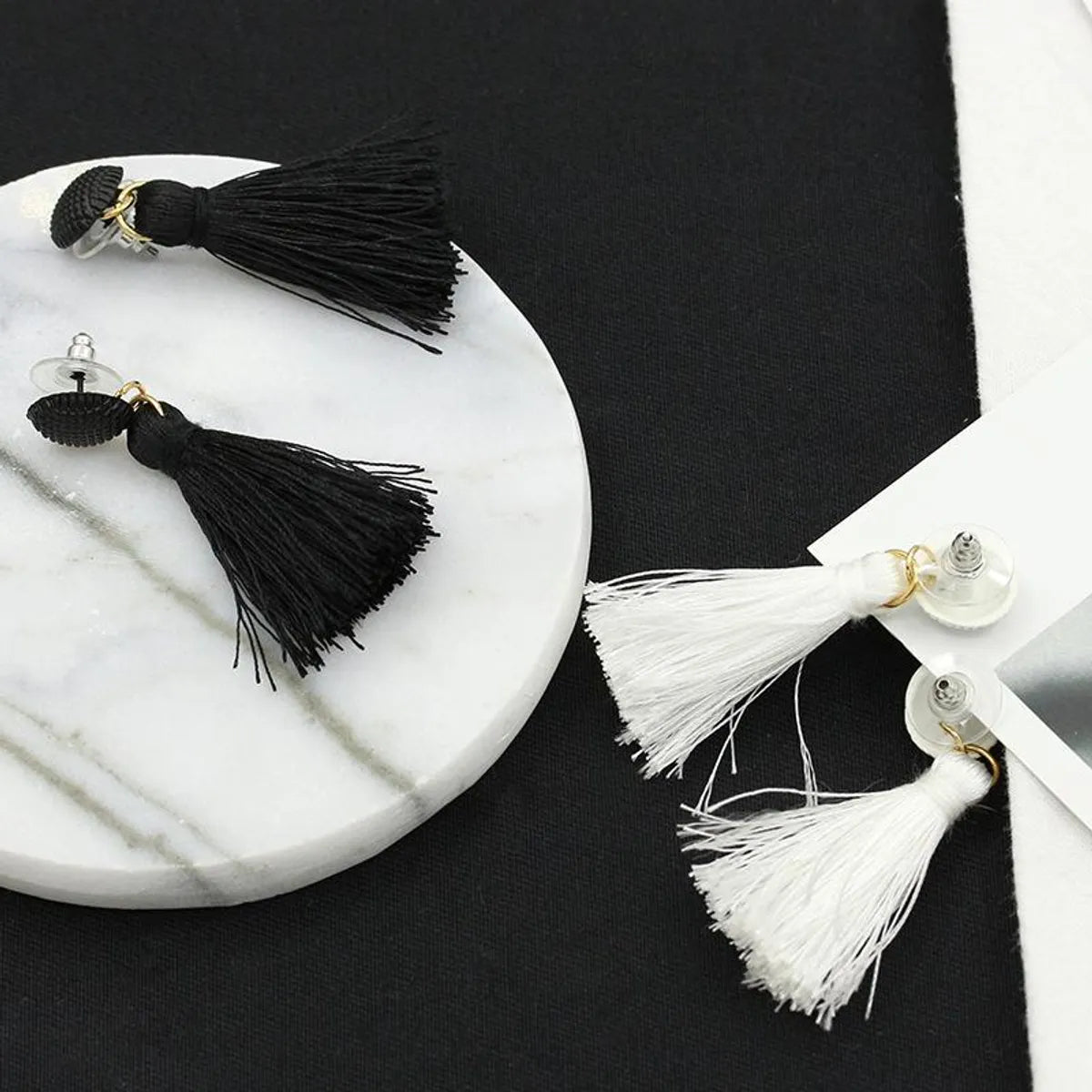 New Button Black And White Tassel Earrings Nhdp145166