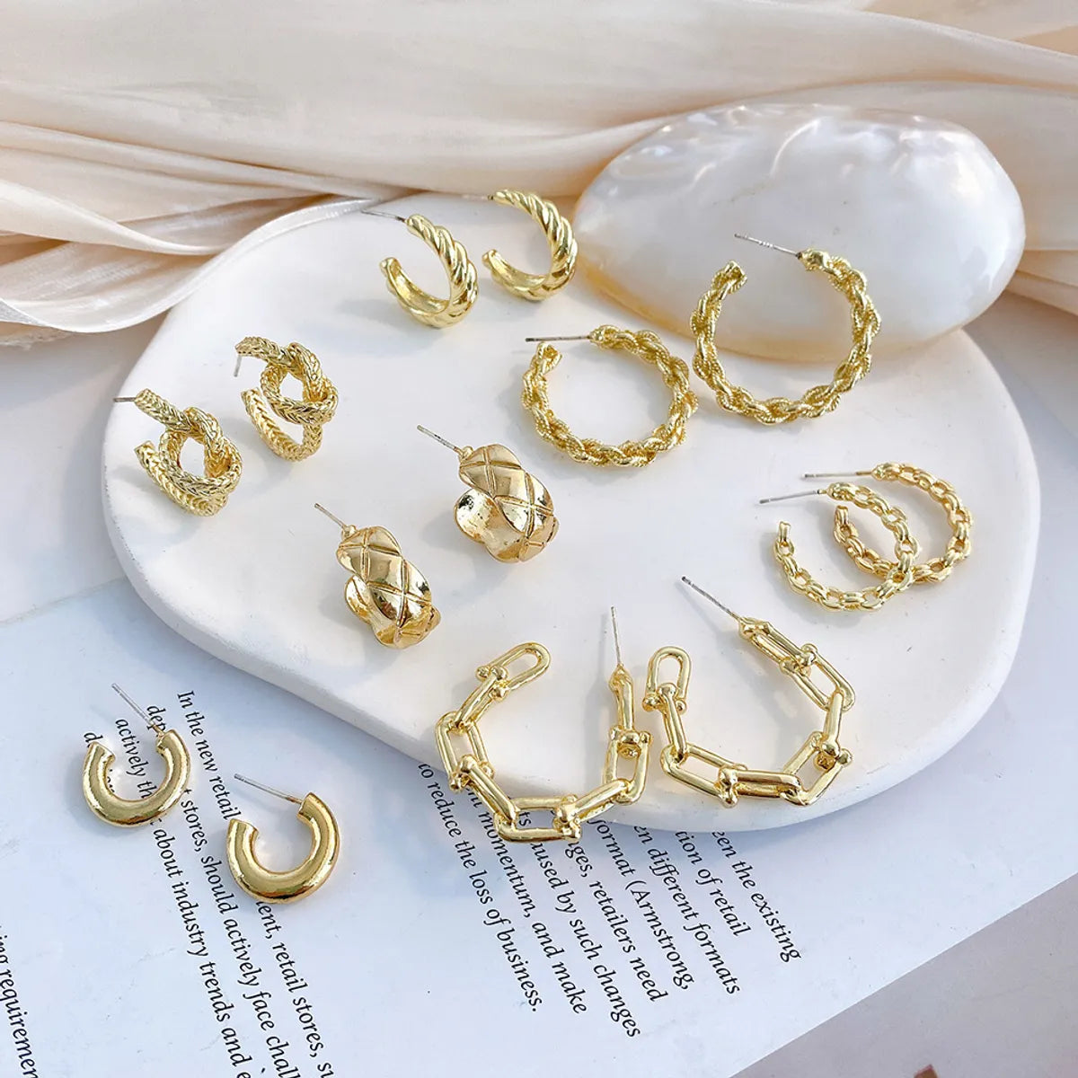 Ins Style C Shape Plating Metal No Inlaid Earrings