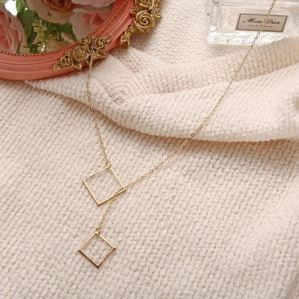 New Clavicle Chain Creative Retro Simple Geometric Square Pendant Necklace Temperament Sweater Chain Women