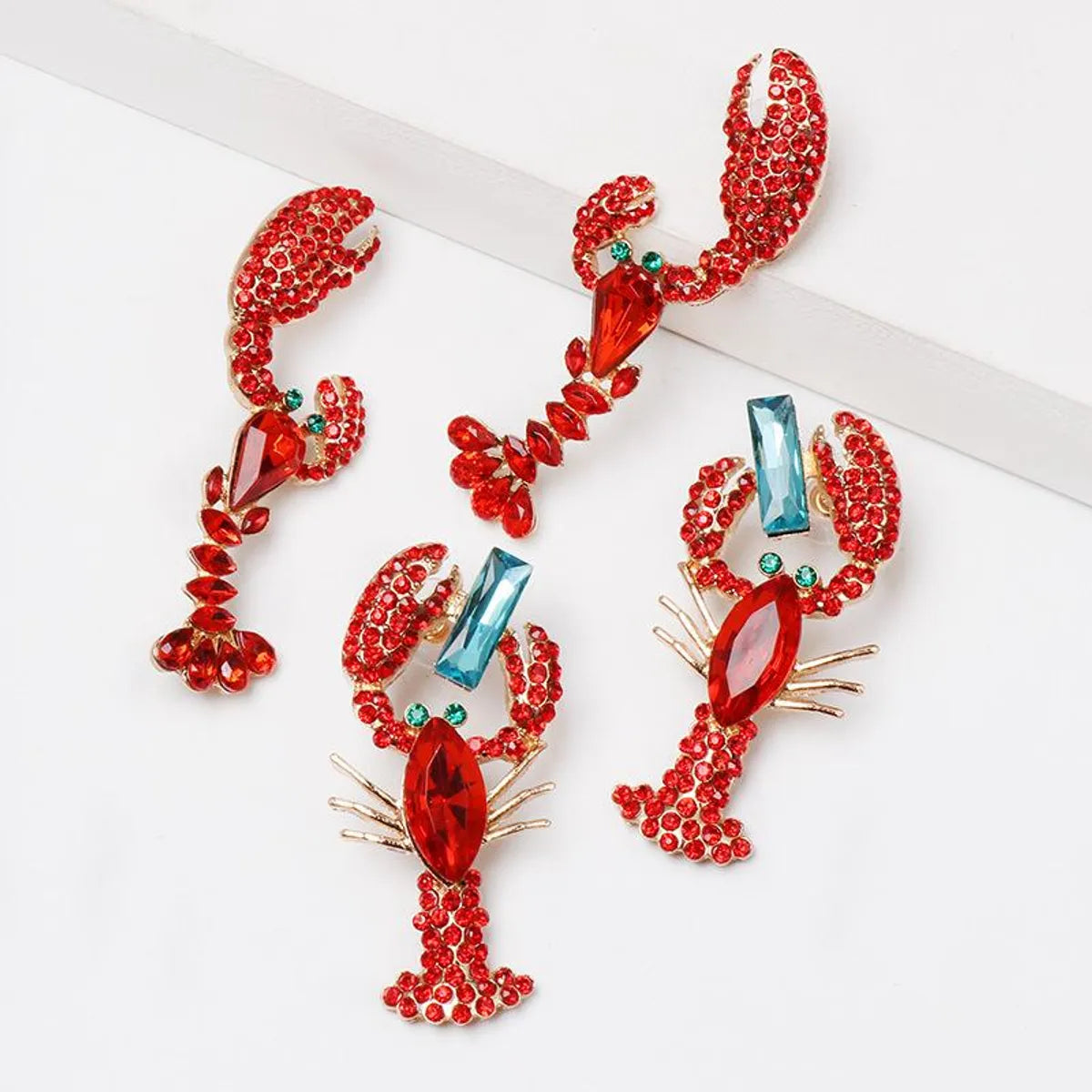 Fashion Lobster Diamond Alloy Acrylic Earrings Ear Studs