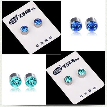 New Color Diamond Titanium Steel Magnetic Stud Earrings