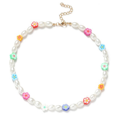 New Color Small Daisy Petals Glass Beads Necklace String Pearl Choker Clavicle Chain Necklace