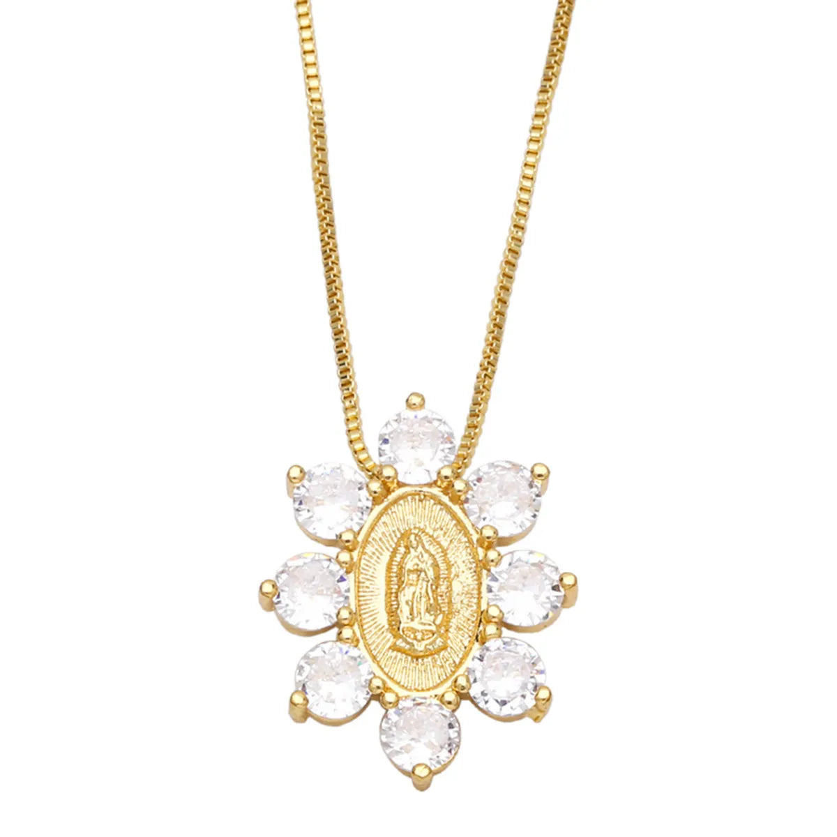 New Color Zircon Virgin Mary Copper 18k Gold-plated Necklace