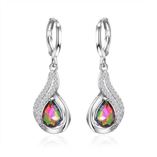 New Colorful Drop Pendant Diamond-studded Colorful Zircon Ear Buckle Earrings Wholesale