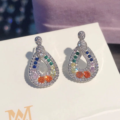 New Colorful Simulation Tourmaline Earrings Design Full Of Diamond Droplets Pear-Shaped Rainbow Color Earrings