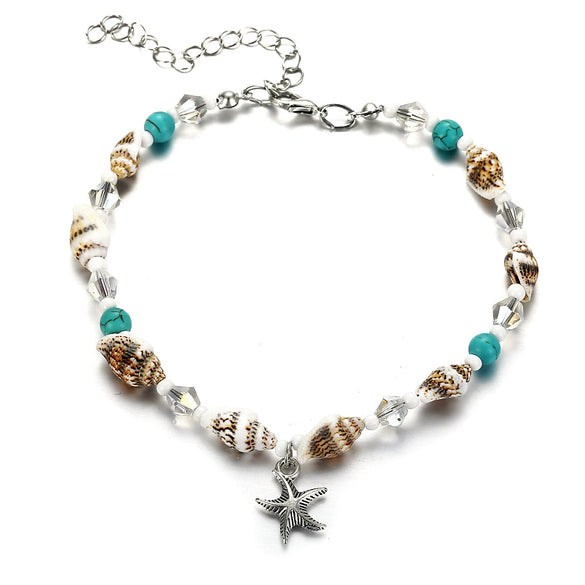 New Conch Rice Beads Yoga Anklet Bracelet Beach Starfish Pendant Shell Crystal Beads Foot Ornaments