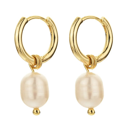 New Copper Electroplating 14k Real Gold Freshwater Pearl Drop Earrings