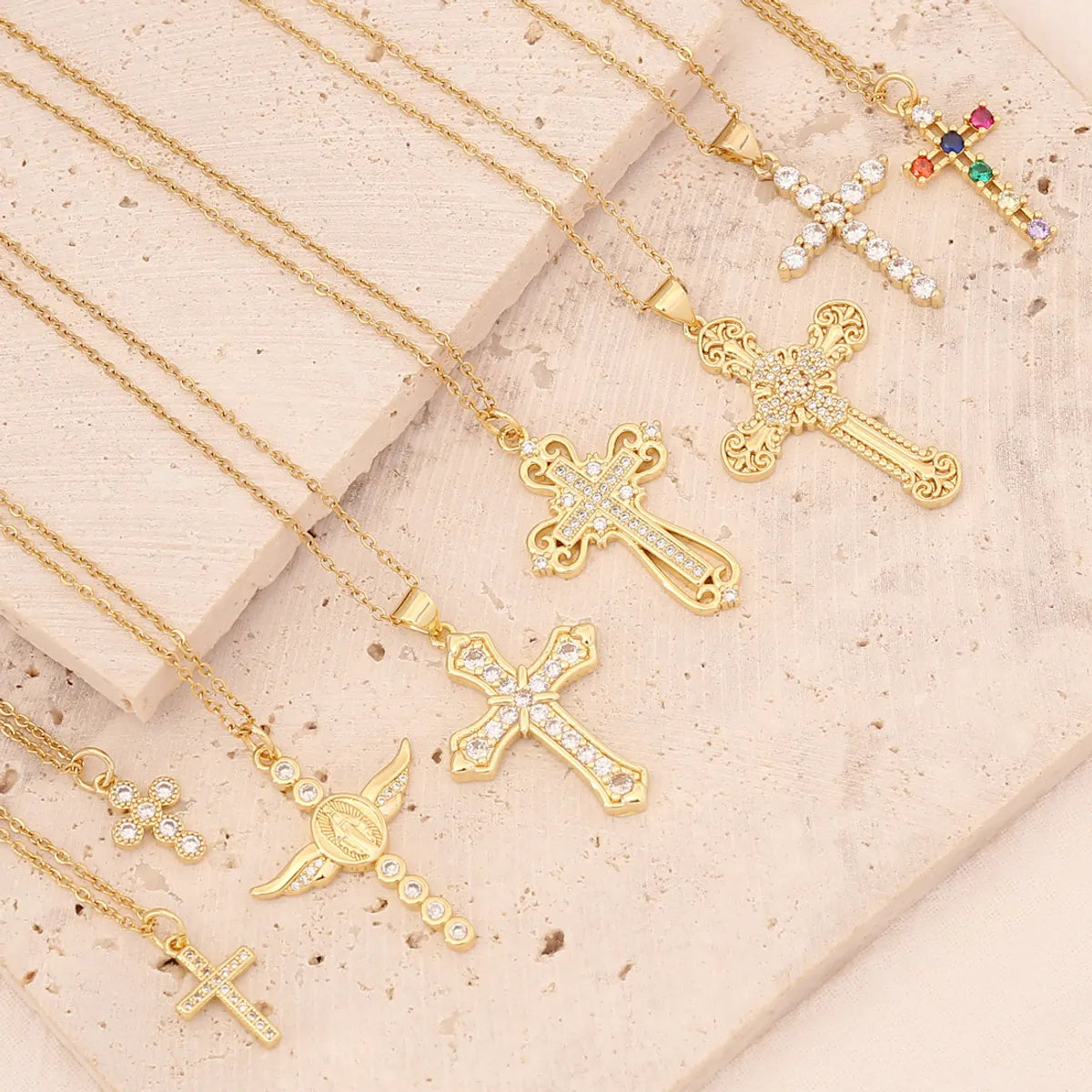 New Copper Micro-set Zircon Cross Necklace Hip-hop 18k Gold Pendant Virgin Necklace