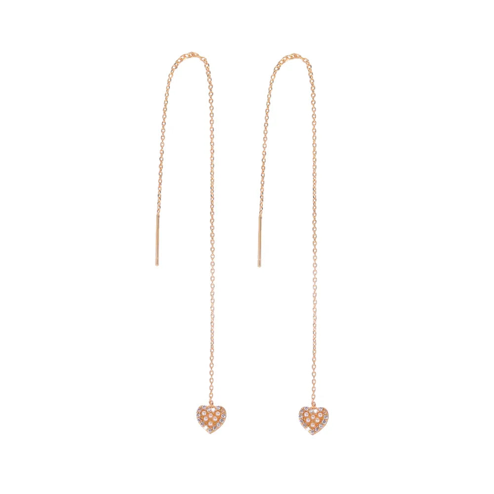 New Copper Micro-Set Zircon Heart-Shaped Pearl Pendant Earrings