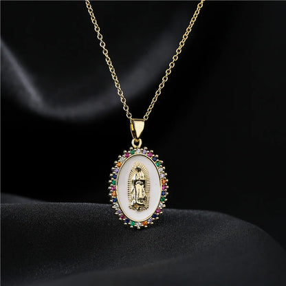 New Copper-plated 18k Gold Dripping Oil Zircon Virgin Mary Pendent Necklace Wholesale