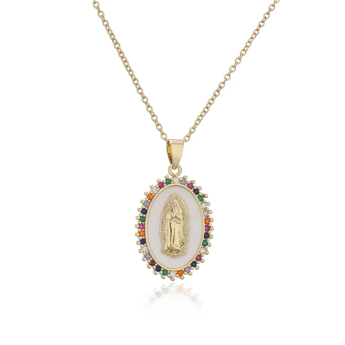 New Copper-plated 18k Gold Dripping Oil Zircon Virgin Mary Pendent Necklace Wholesale