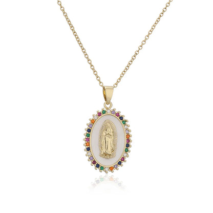 New Copper-plated 18k Gold Dripping Oil Zircon Virgin Mary Pendent Necklace Wholesale