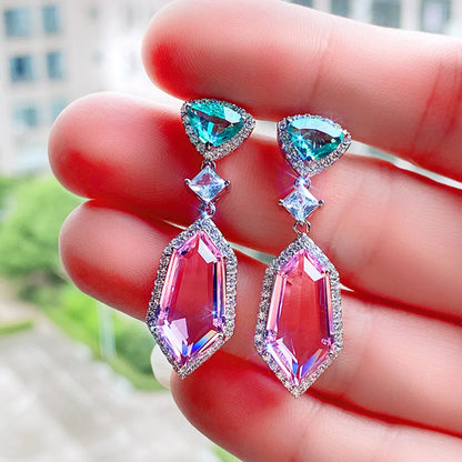 Fashion Geometric Copper Artificial Gemstones Earrings