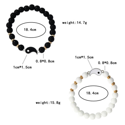 New Creative Black White Natural Stone Round Stitching Couple Bracelet