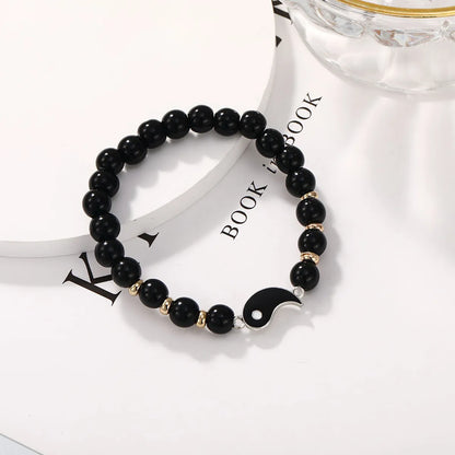 New Creative Black White Natural Stone Round Stitching Couple Bracelet