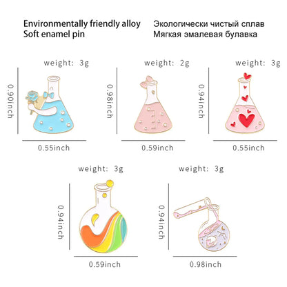 New Creative Cartoon Chemical Equipment Love Rainbow Test Tube Bottle Series Shape Dripping Brooch Bag Badge