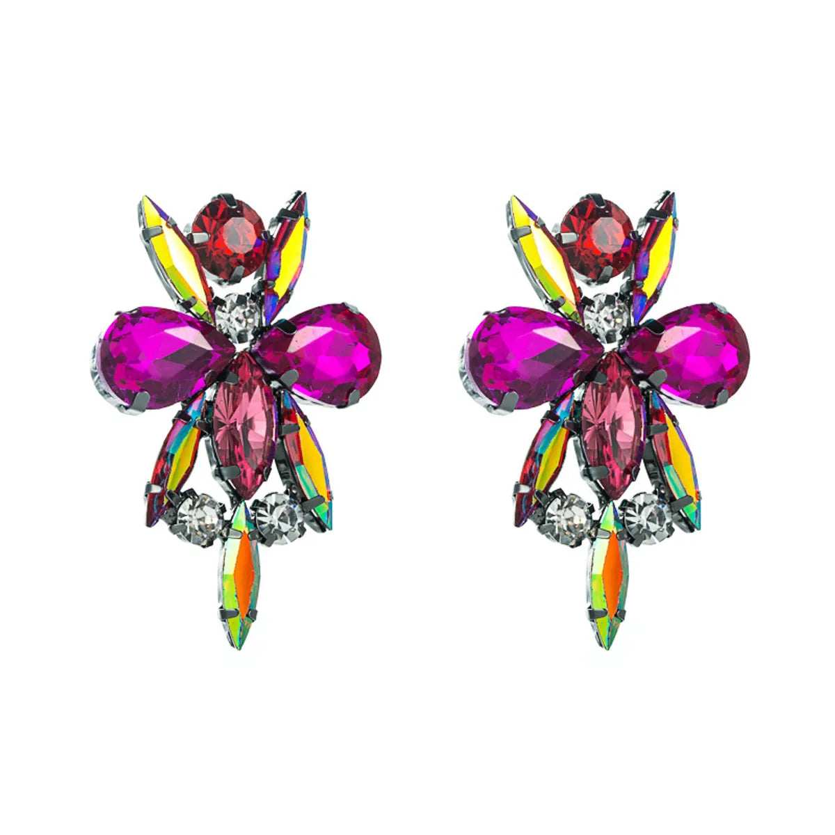 New Creative Flower Colorful Rhinestone Female Alloy Earrings Wholesale