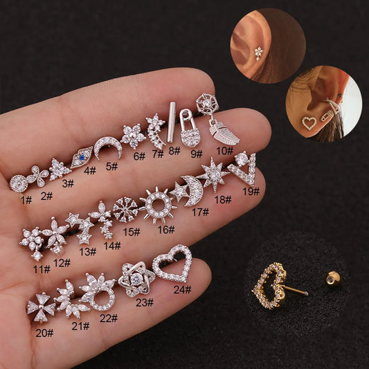 Ear Cartilage Rings & Studs Lady Flower 316 Stainless Steel  Copper