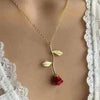 New Creative Jewelry Red Rose Pendant Necklace For Girlfriend Alloy Electroplated Water Wave Chain